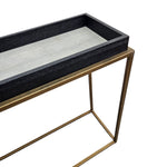 Marina Home Industrial Brass Frame and Black Faux Leather Tray Console Table