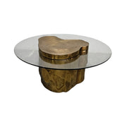 Modern Organic Brass Tree Stump Glass Coffee Table