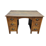 Classic Solid Oak Double Pedestal Six Drawer Writing Desk