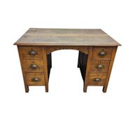 Classic Solid Oak Double Pedestal Six Drawer Writing Desk