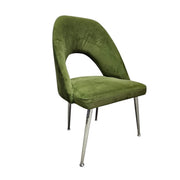 Sculptural Olive Green Velvet Cutout Dining Chairs with Chrome Legs