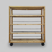 THE One Industrial Style Natural Timber and Iron Rolling Shelving Unit