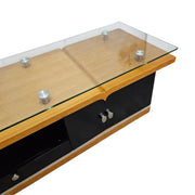 Streamlined Floating Glass Top Oak and Matte Black Media Console