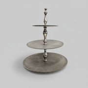 Polished Silver Metal Three Tiered Round High Tea Cake Stand