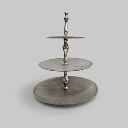 Polished Silver Metal Three Tiered Round High Tea Cake Stand