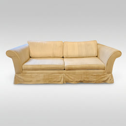 Ethan Allen Country Classic Cream Fabric Rolled Arm Family Sofa