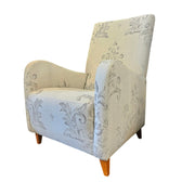 Graceful Baroque Pattern Cream Fabric Armchair with Tapered Timber Legs