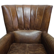 THE One Vintage-Style Fluted Brown Leather Armchair on Castors