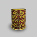 Mediterranean Style Yellow and Ochre Red Hand Painted Ceramic Cylindrical Vase