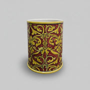 Mediterranean Style Yellow and Ochre Red Hand Painted Ceramic Cylindrical Vase