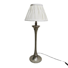 Contemporary Hammered Silver Candlestick style Table Lamp with Pleated White Shade