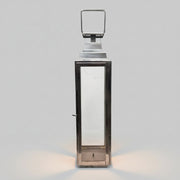 Industrial Style Polished Stainless Steel Tall Glass Lantern