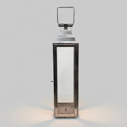 Industrial Style Polished Stainless Steel Tall Glass Lantern