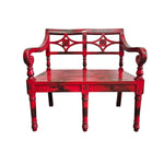 Distressed Red Reclaimed Wood Oriental Accent Bench
