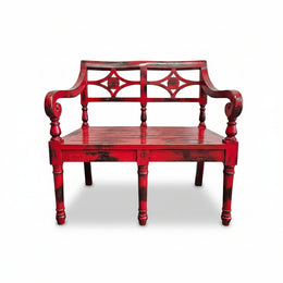 Distressed Red Reclaimed Wood Oriental Accent Bench