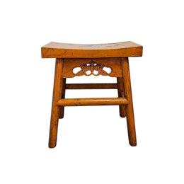 Hand-Painted Floral Oriental Stool with Curved Seat