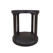 Dark Wood Round Drum Side Table