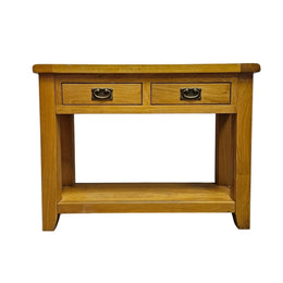 Timeless Honey-Toned Console Table with Lower Shelf