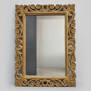 Crate & Barrel Vintage Style Carved Floral Solid Wood Wall Mirror