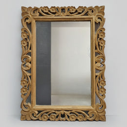 Crate & Barrel Vintage Style Carved Floral Solid Wood Wall Mirror
