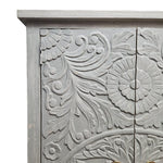 Hand-Carved Mandala Wooden Cabinet in Distressed White