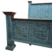 Distressed Teal Wooden King-Sized Bed Frame