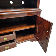 Intricate Brass Inlay Solid Wood Low Media Console Cabinet