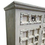 Hand-Carved Whitewashed Wooden Rustic Sideboard