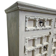 Hand-Carved Whitewashed Wooden Rustic Sideboard