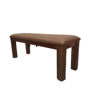 Rustic Leather-Top Rail Wood Bench