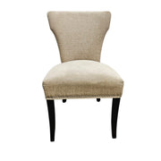 Sophisticated Beige Fabric Studded Backrest Wooden Dining Accent Chair