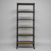 Industrial 6-Tier Reclaimed Wood and Iron Pipe Bookshelf