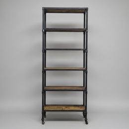 Industrial 6-Tier Reclaimed Wood and Iron Pipe Bookshelf