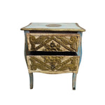 Artisan Carved Bohemian Nightstand in Distressed Blue & Gold