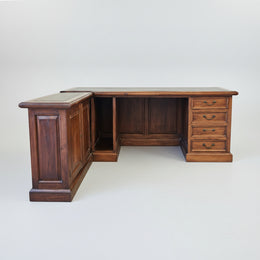 Heritage Solid Wood L-Shape Executive Desk with Leather Top