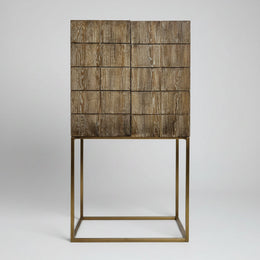 Marina Home Industrial Style Reclaimed Wood and Brass Bar Cabinet