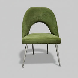 Sculptural Olive Green Velvet Cutout Dining Chairs with Chrome Legs