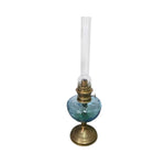 Nostalgic Tinted Blue Textured Glass and Brass Kerosene Oil Lamp