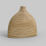 Handmade Earthy Tan and White Striped Ceramic Statement Vase