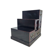 Vintage Japanese-Style Black and Red Step Cabinet