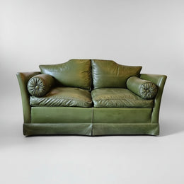 Vintage Moss Green Genuine Leather 2 Seater Sofa