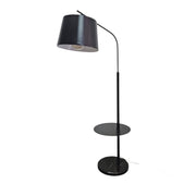 Minimalist Black Metal Arched Floor Lamp with Integrated Table and Marble Base