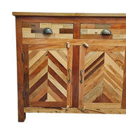 Artisanal Mixed Timber Chevron Parquet Solid Wood Sideboard