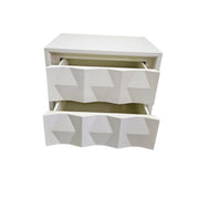 West Elm Mid-Century Style White Sculptural Geometric 2 Drawer Bedside Table