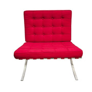 Mid-Century Red Fabric Barcelona Style Chair and Ottoman