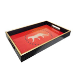 Exotic Leopard Motif Red and Black Lacquered Wooden Serving Tray