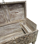 Hand-Carved Vintage Wooden Trunk with Distressed Finish