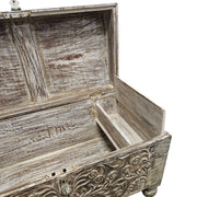Hand-Carved Vintage Wooden Trunk with Distressed Finish