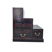 Vintage Japanese-Style Black and Red Step Cabinet
