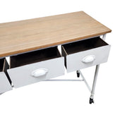 Industrial Metal and Wood 4-Drawer Console Table on Casters